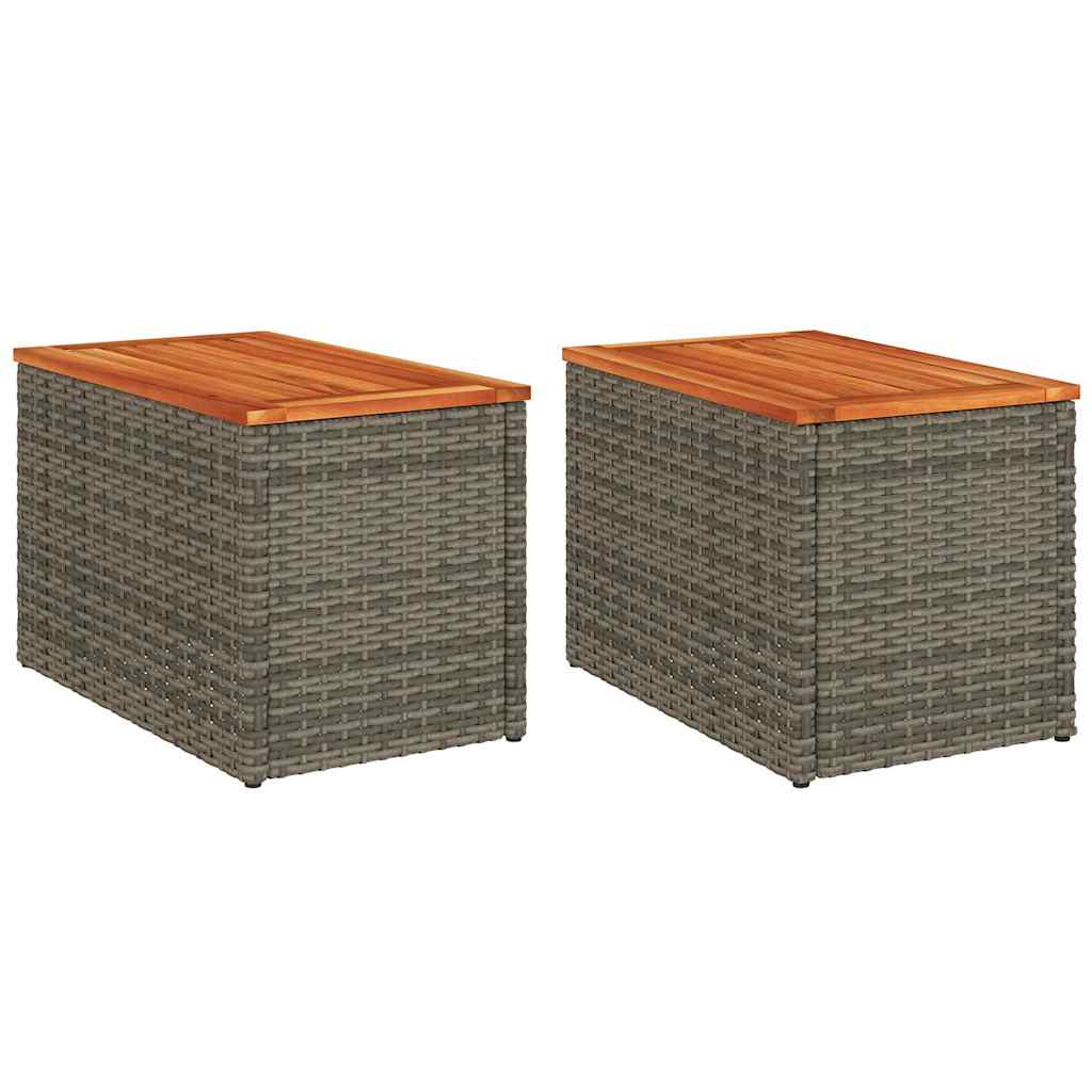 Thumbnail - vidaXL Garten-Beistelltische 2 Stk. Grau 55x34x37cm Poly Rattan Holz