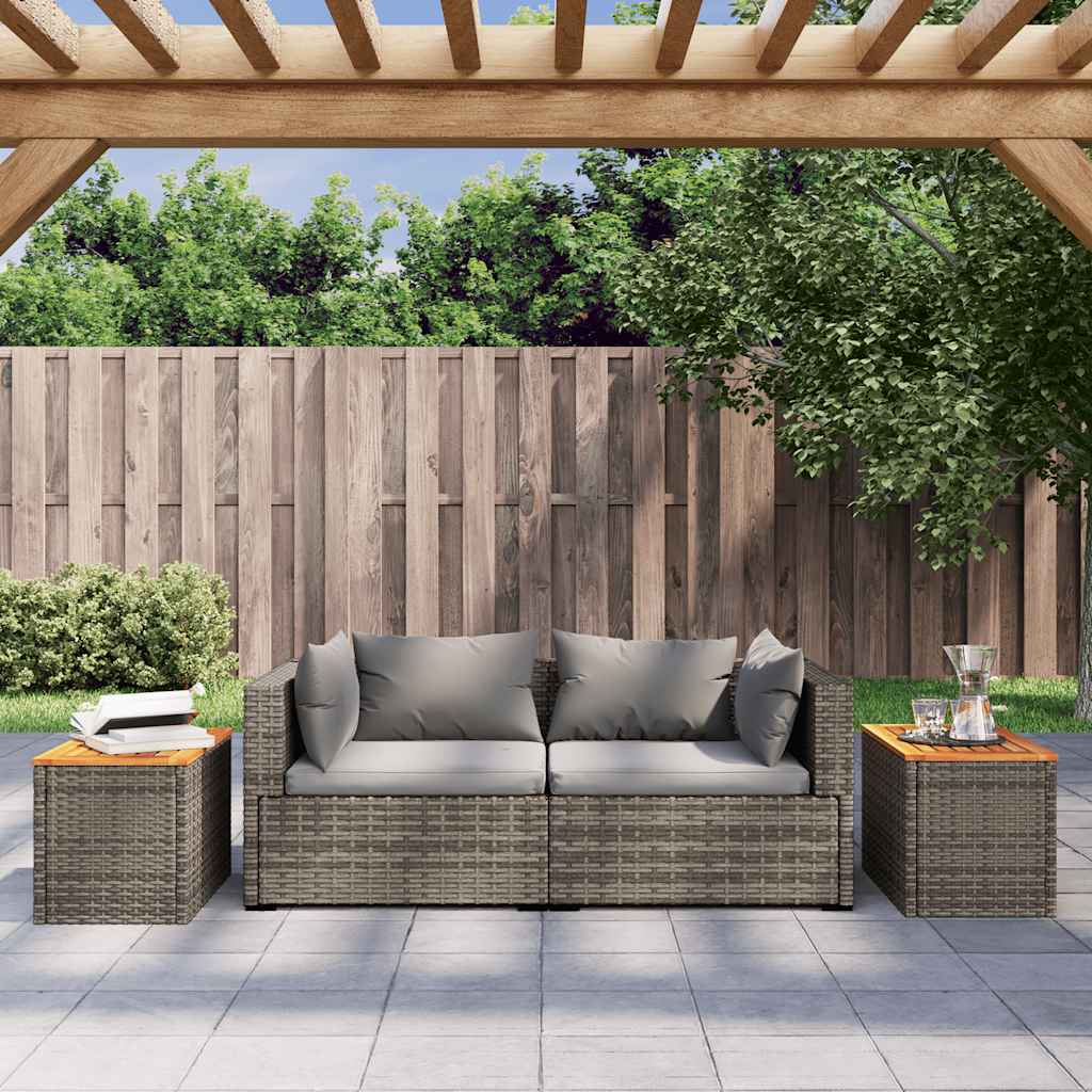 vidaXL Tuinbijzettafels 2 st 55x34x37 cm poly rattan en hout grijs afbeelding