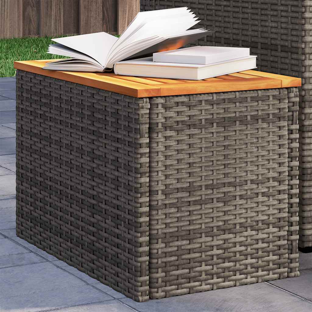 vidaXL Garten-Beistelltische 2 Stk. Grau 55x34x37cm Poly Rattan Holz