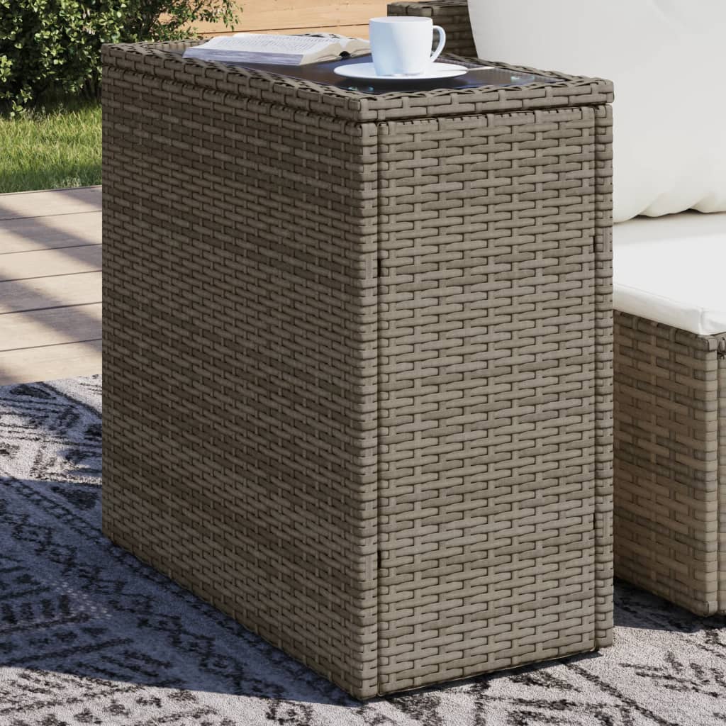 vidaXL Garten-Beistelltisch mit Glasplatte Grau 58x27,5x55 cm Rattan