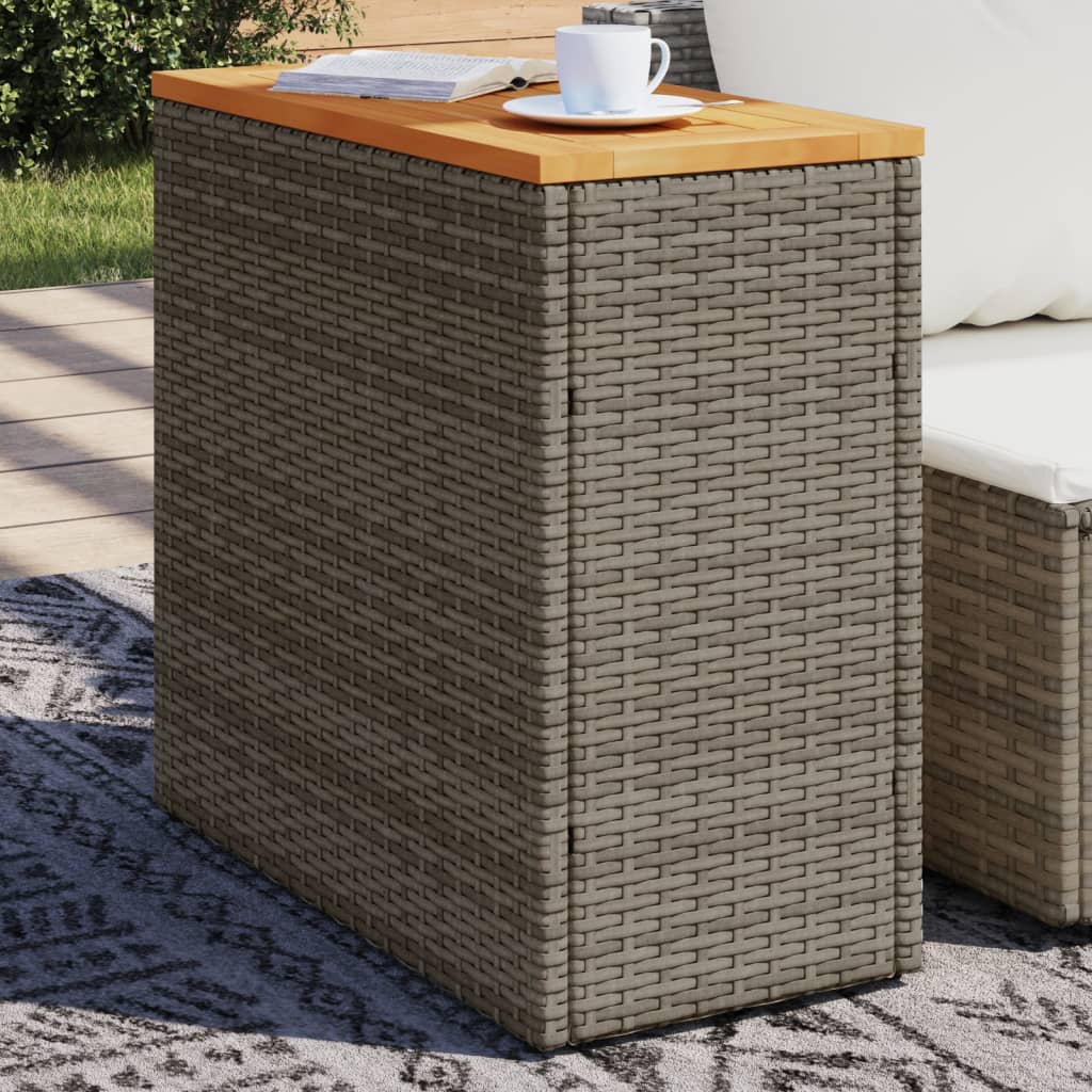 vidaXL Garten-Beistelltisch mit Holzplatte Grau 58x27,5x55 cm Rattan