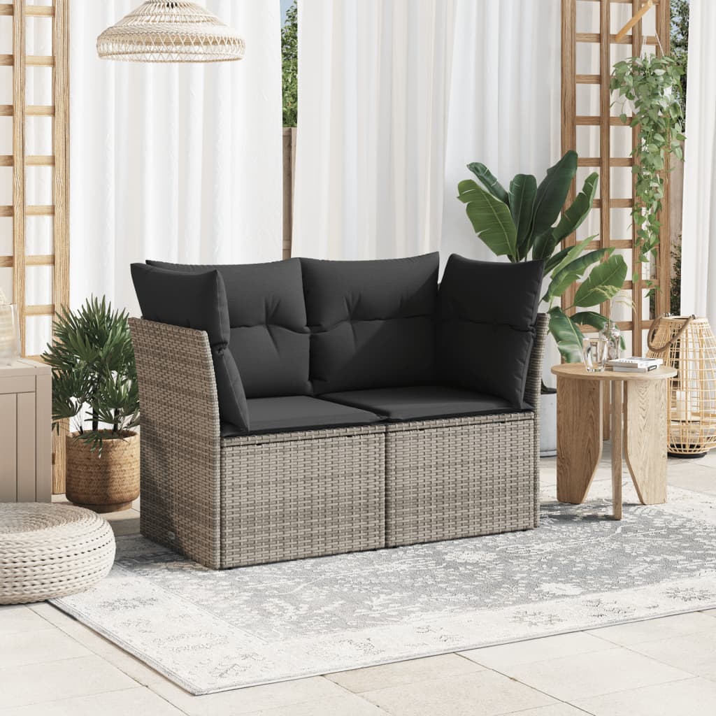 vidaXL Tuinbank 2-zits met kussens poly rattan grijs afbeelding