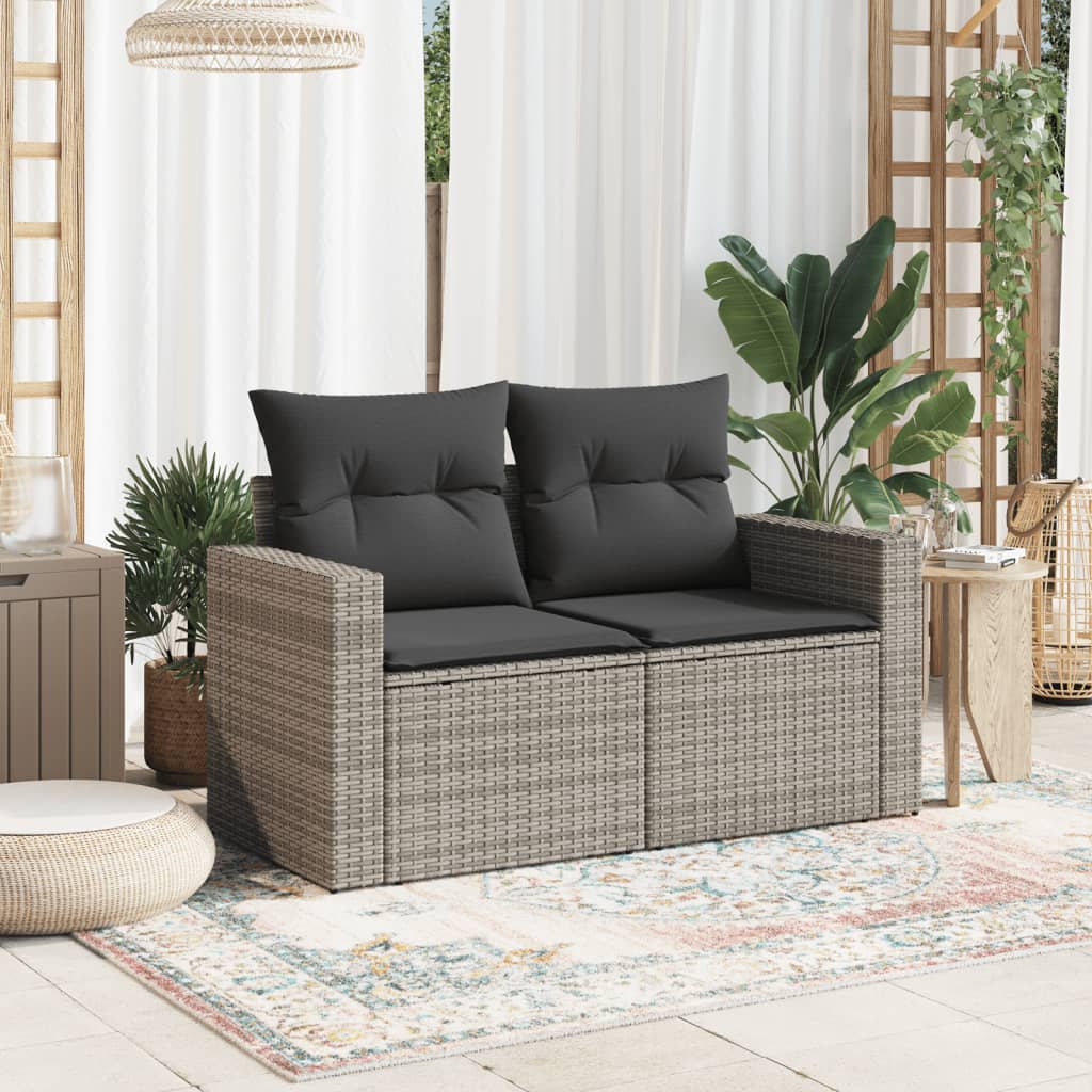 vidaXL Tuinbank 2-zits met kussens poly rattan grijs afbeelding