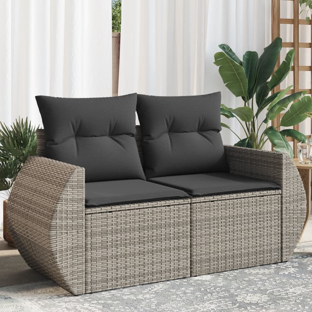 vidaXL Gartensofa 2-Sitzer mit Kissen Grau Poly Rattan