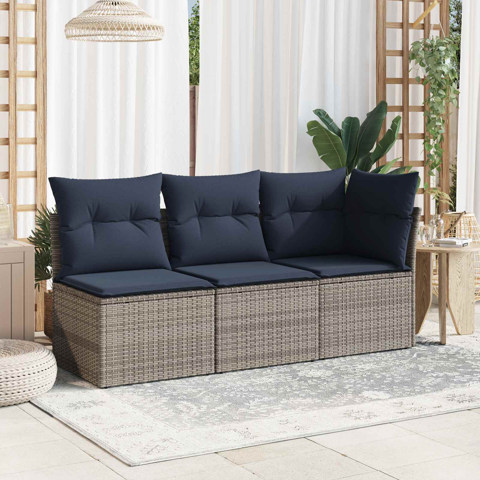 vidaXL - Tuinhoekbank - met - kussens - poly - rattan - grijs