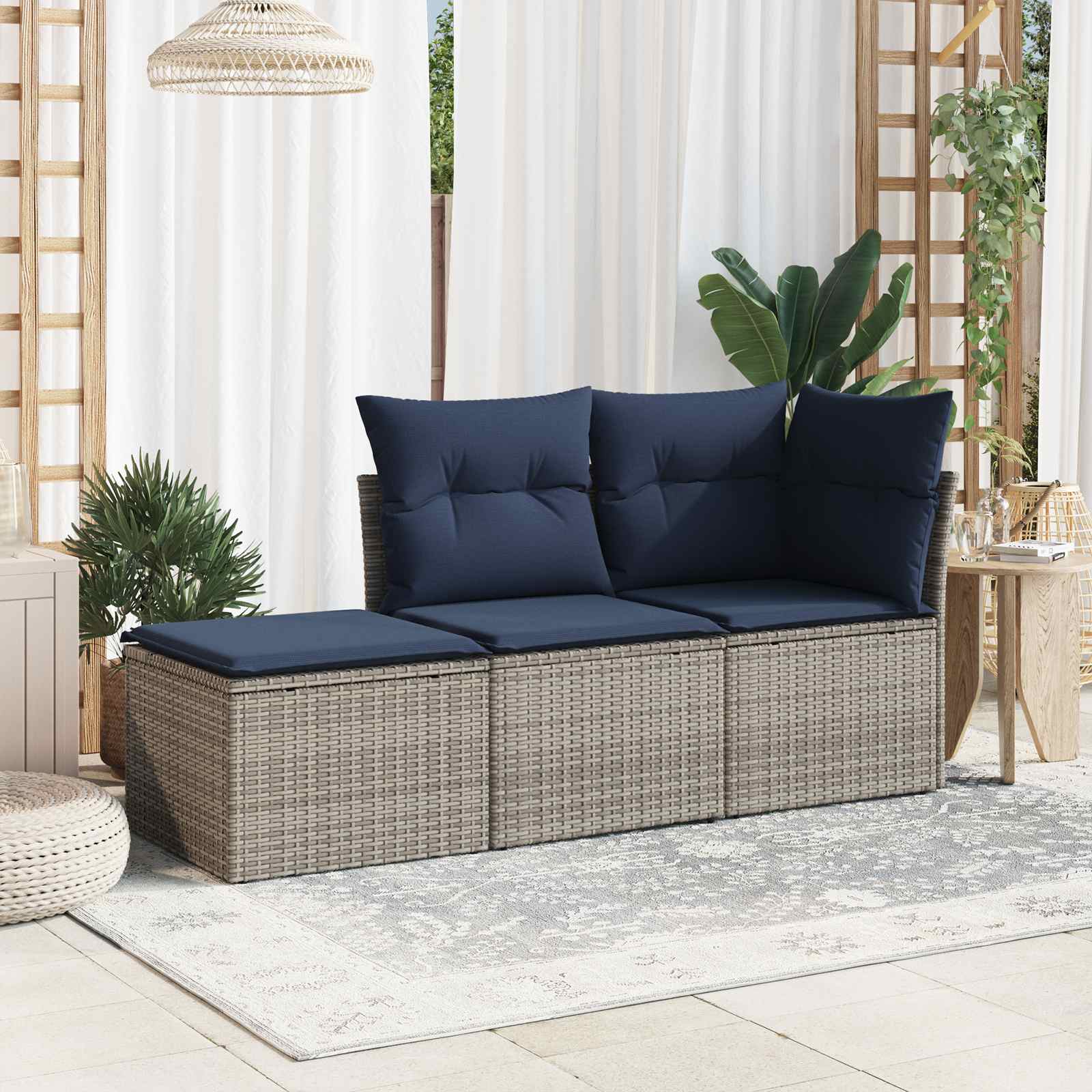 vidaXL - Tuinkruk - met - kussen - 55x55x37 - cm - poly - rattan - grijs