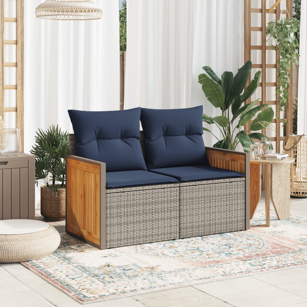 vidaXL Tuinbank 2-zits met kussens poly rattan grijs