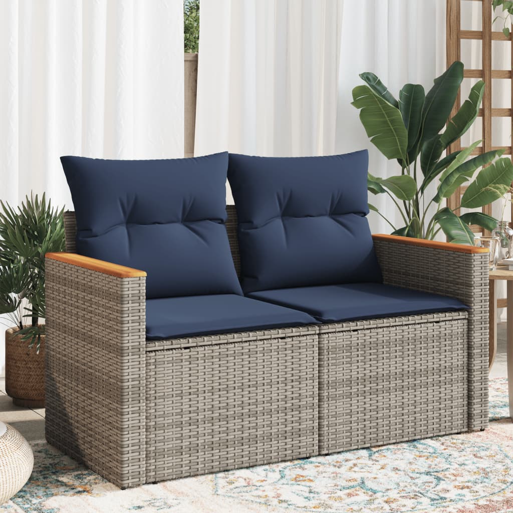 Tuinbank 2-zits met kussens poly rattan grijs