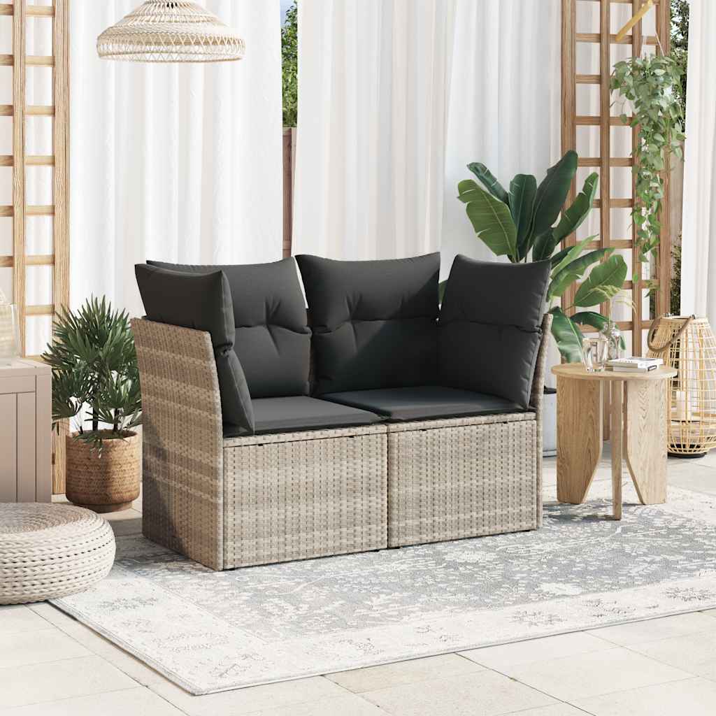 Thumbnail - vidaXL Gartensofa mit Kissen 2-Sitzer Hellgrau Poly Rattan