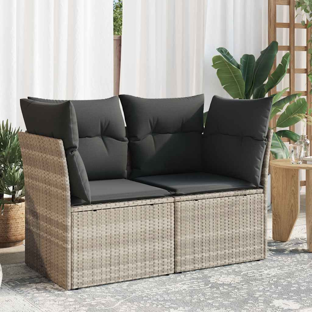 vidaXL Gartensofa mit Kissen 2-Sitzer Hellgrau Poly Rattan