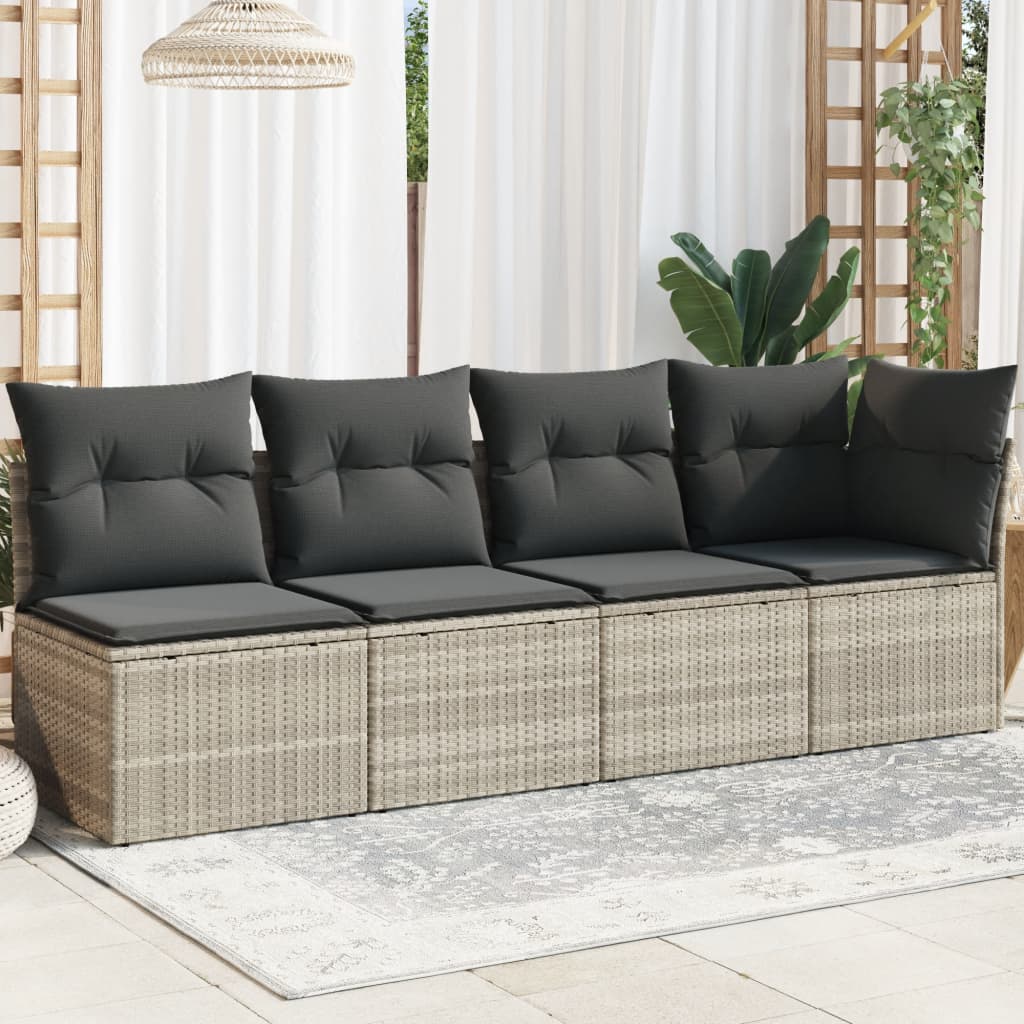 Gartensofa mit Kissen 4-Sitzer Hellgrau Poly Rattan