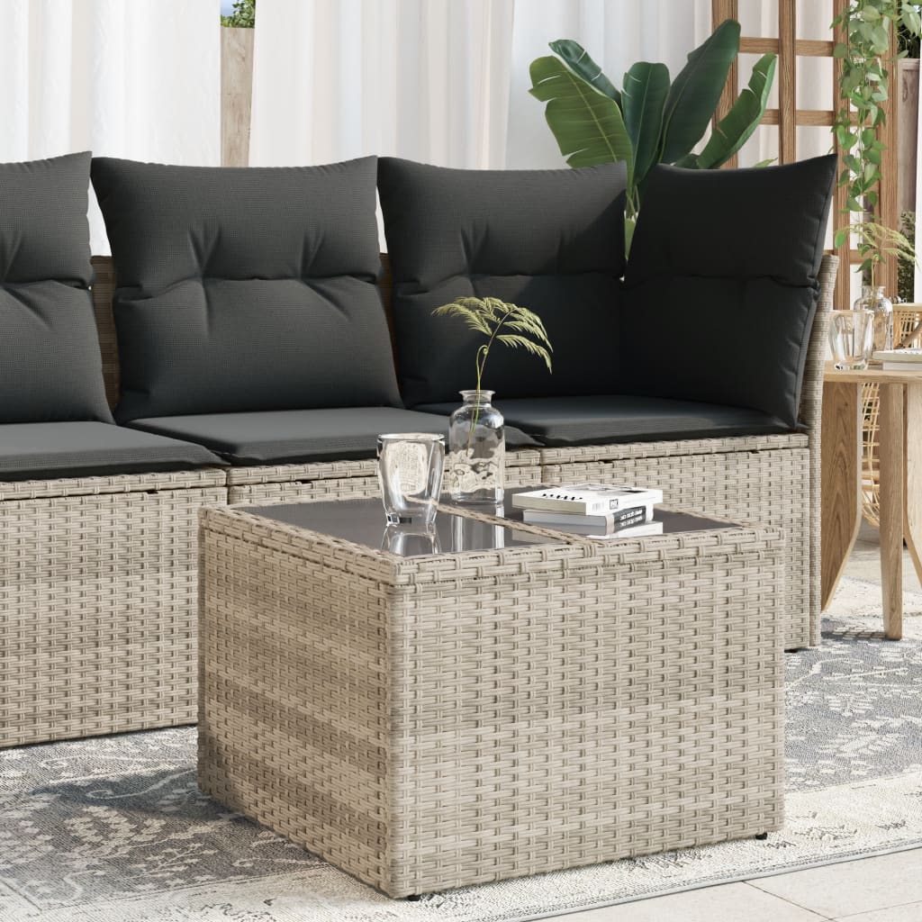 vidaXL Gartentisch mit Glasplatte Hellgrau 55x55x37 cm Poly Rattan