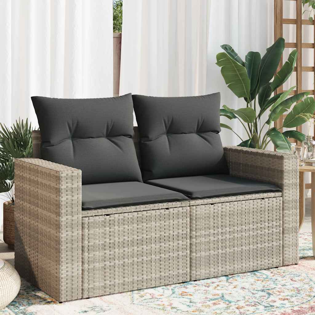 vidaXL Gartensofa mit Kissen 2-Sitzer Hellgrau Poly Rattan