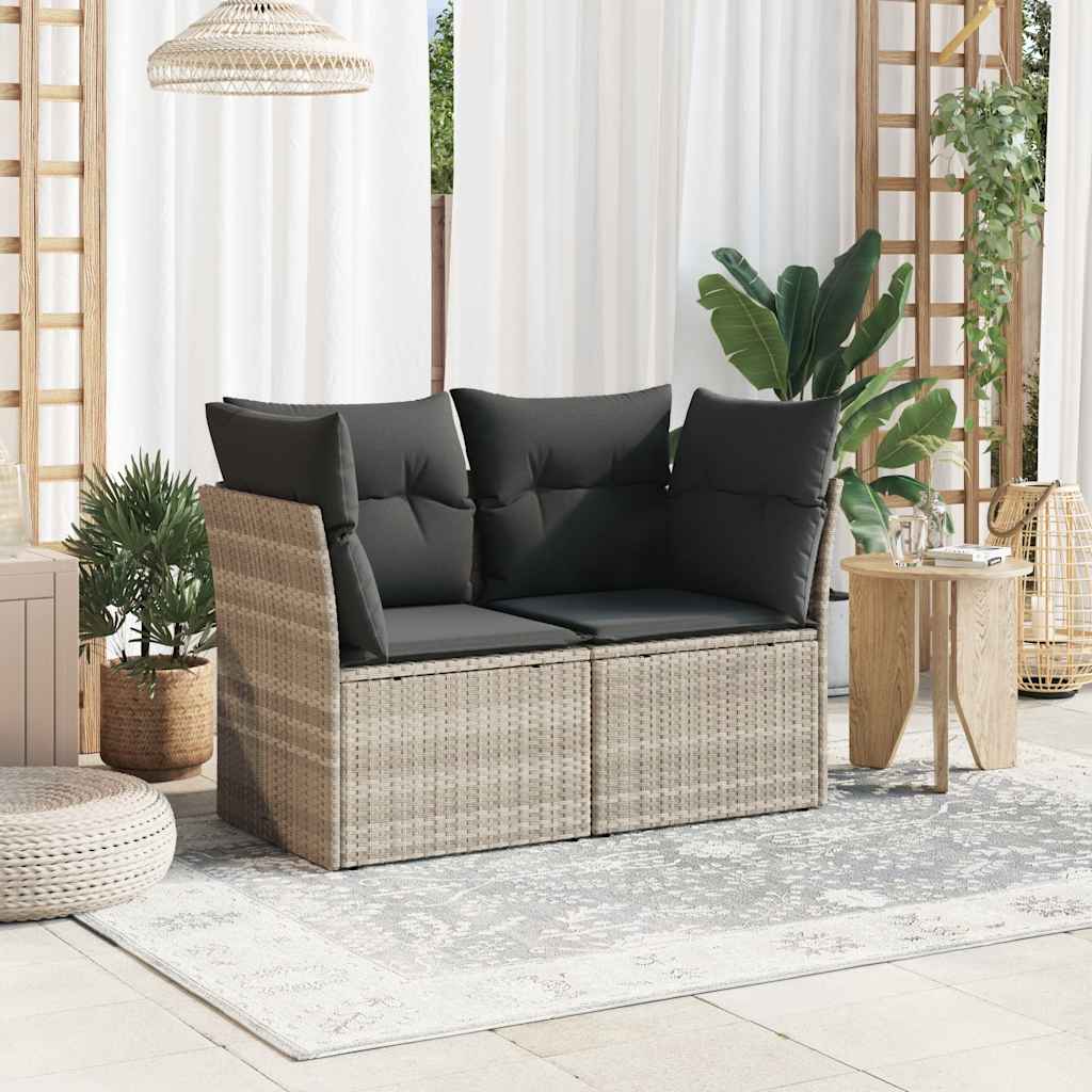 Thumbnail - vidaXL Gartensofa mit Kissen 2-Sitzer Hellgrau Poly Rattan