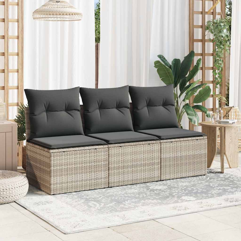 vidaXL Tuinbank 3-zits met kussens poly rattan lichtgrijs afbeelding