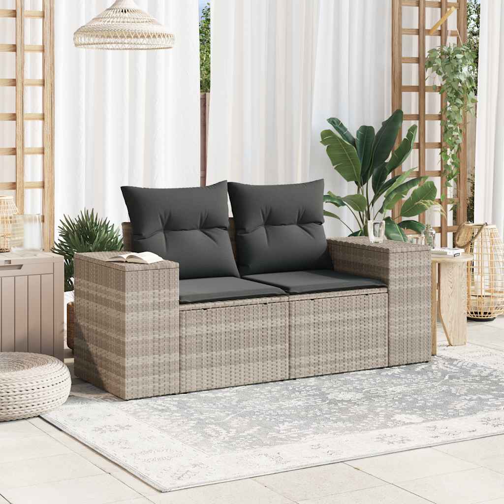 Thumbnail - vidaXL Gartensofa mit Kissen 2-Sitzer Hellgrau Poly Rattan