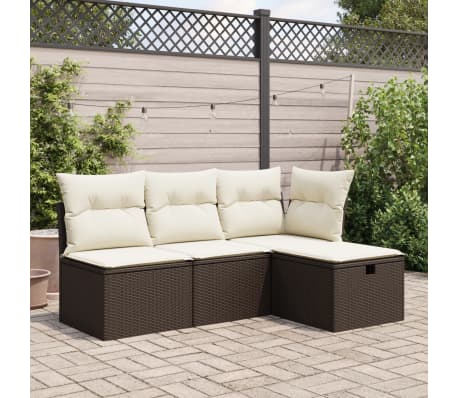 vidaXL Vrtni tabure s jastukom smeđi 55 x 55 x 37 cm od poliratana