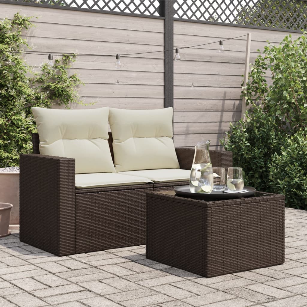 vidaXL Tuintafel met glazen blad 55x55x37 cm poly rattan bruin