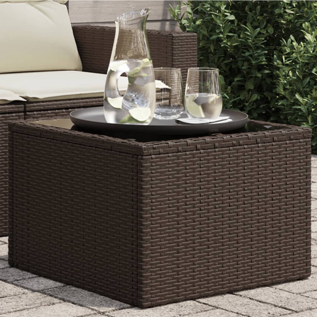 vidaXL Gartentisch mit Glasplatte Braun 55x55x37 cm Poly Rattan