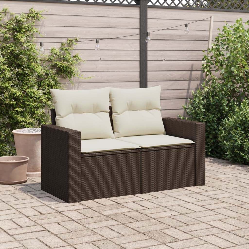 vidaXL Tuinbank 2-zits met kussens poly rattan bruin afbeelding