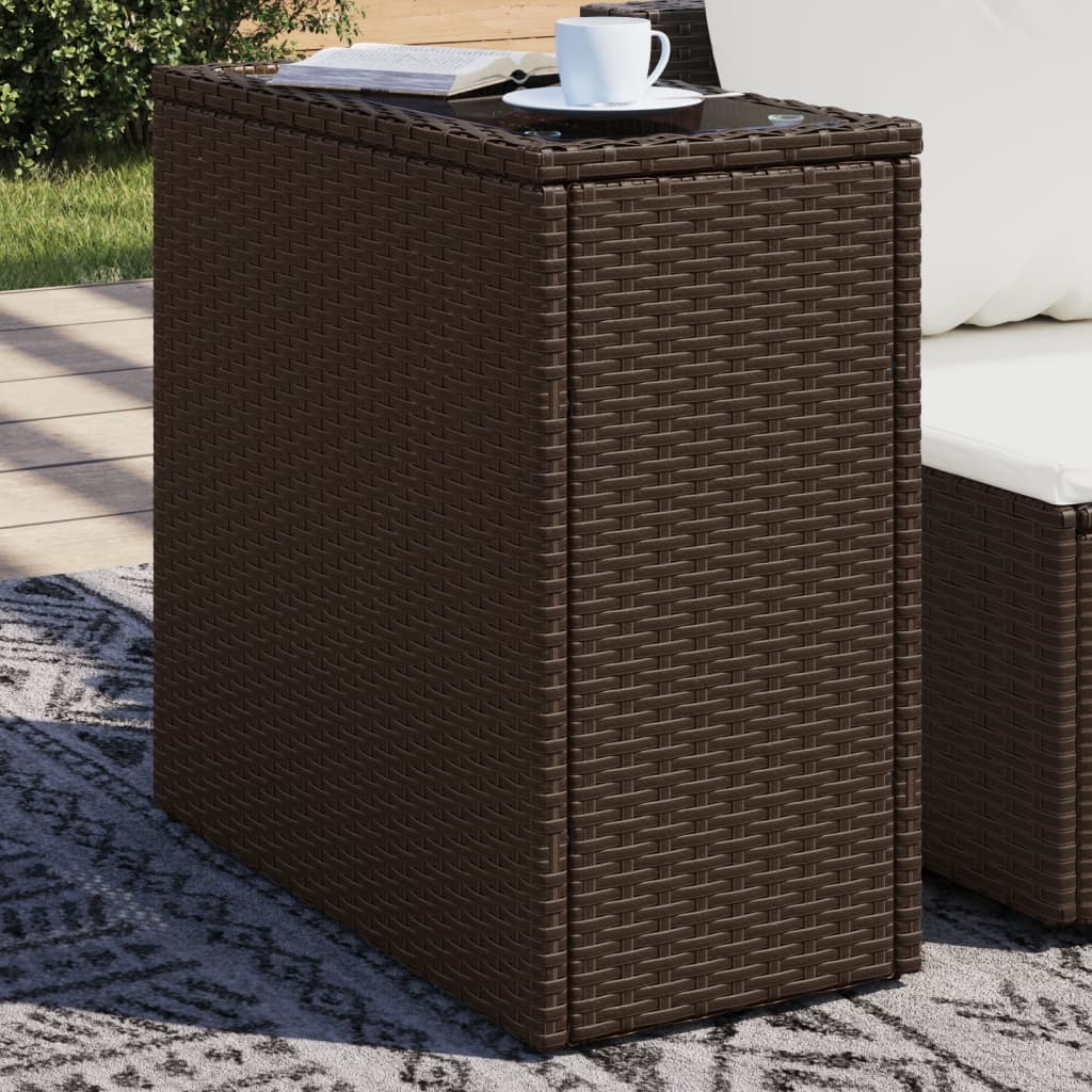 vidaXL Garten-Beistelltisch mit Glasplatte Braun 58x27,5x55 cm Rattan