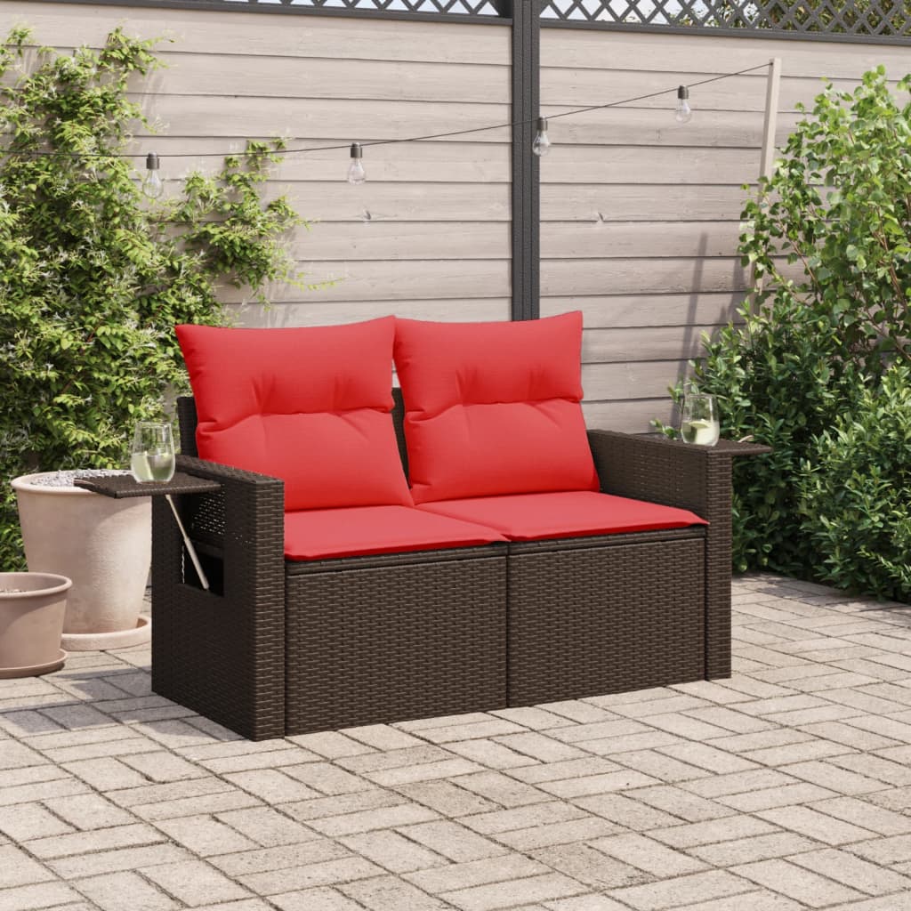 vidaXL Tuinbank 2-zits met kussens poly rattan bruin