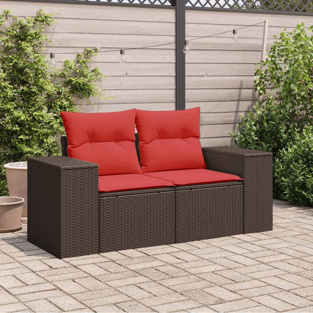 vidaXL Tuinbank 2-zits met kussens poly rattan bruin