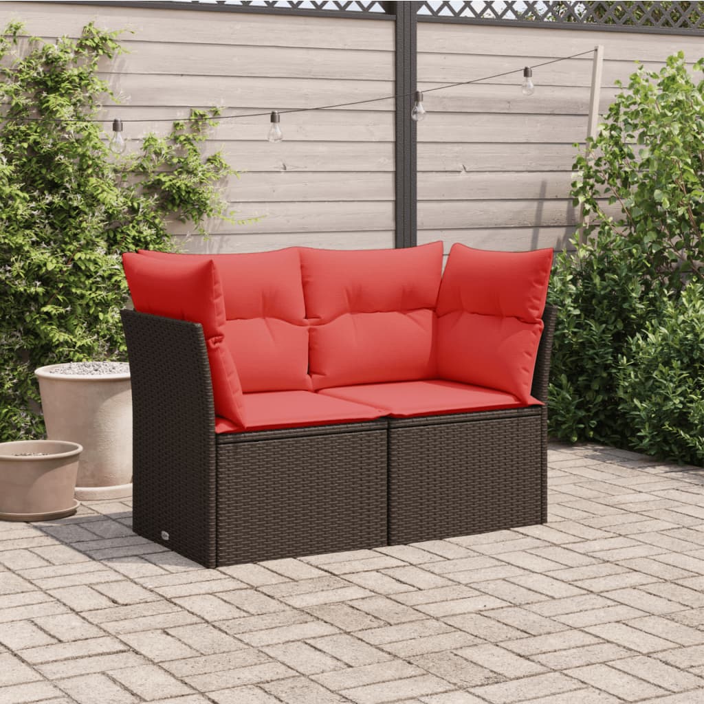vidaXL Tuinbank 2-zits met kussens poly rattan bruin
