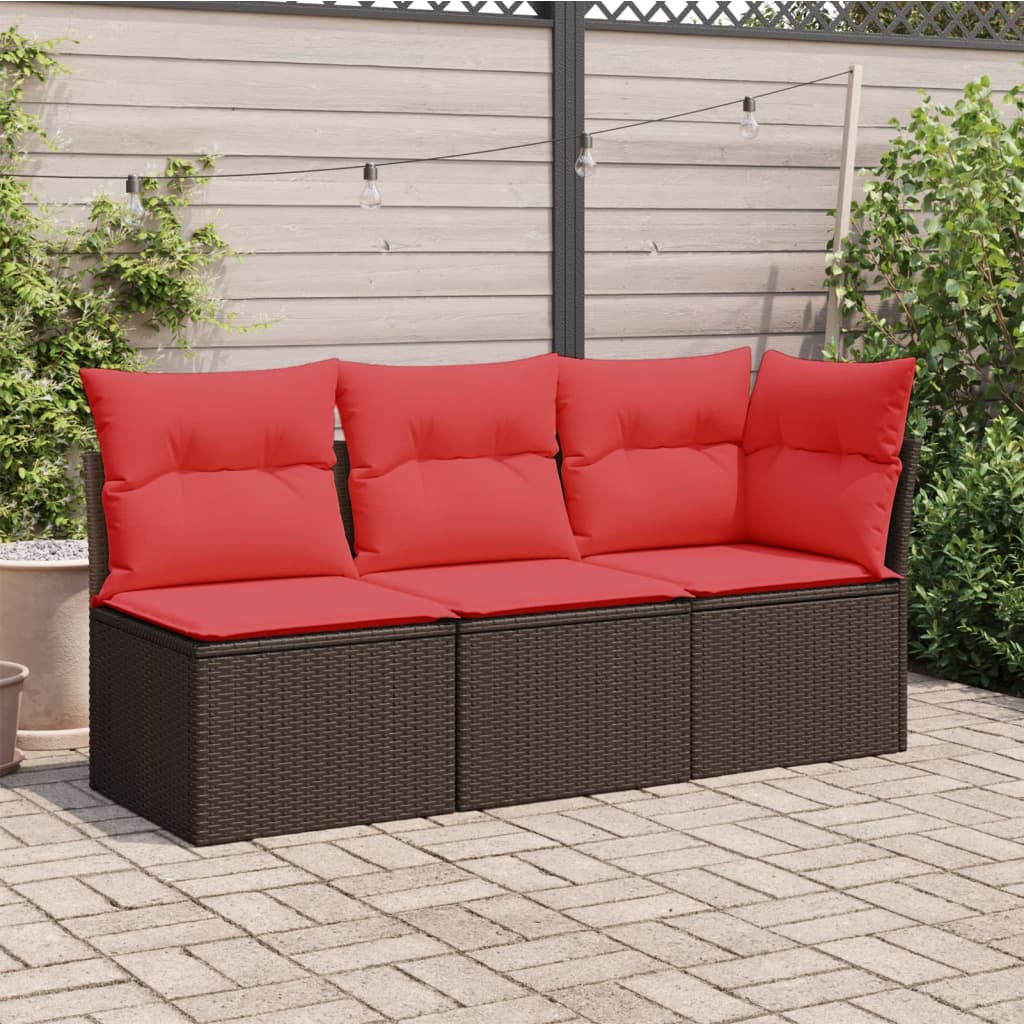vidaXL Tuinbank 3-zits met kussens poly rattan bruin