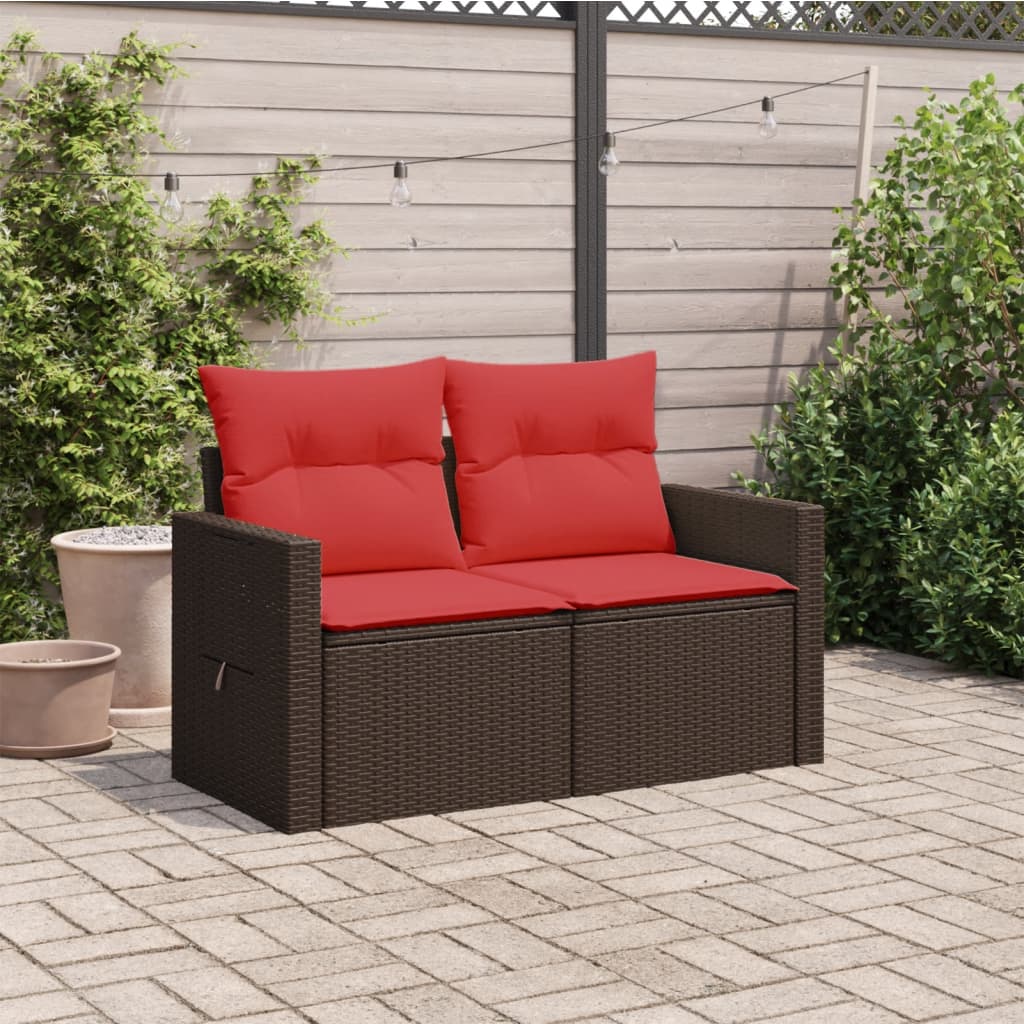 vidaXL Tuinbank 2-zits met kussens poly rattan bruin