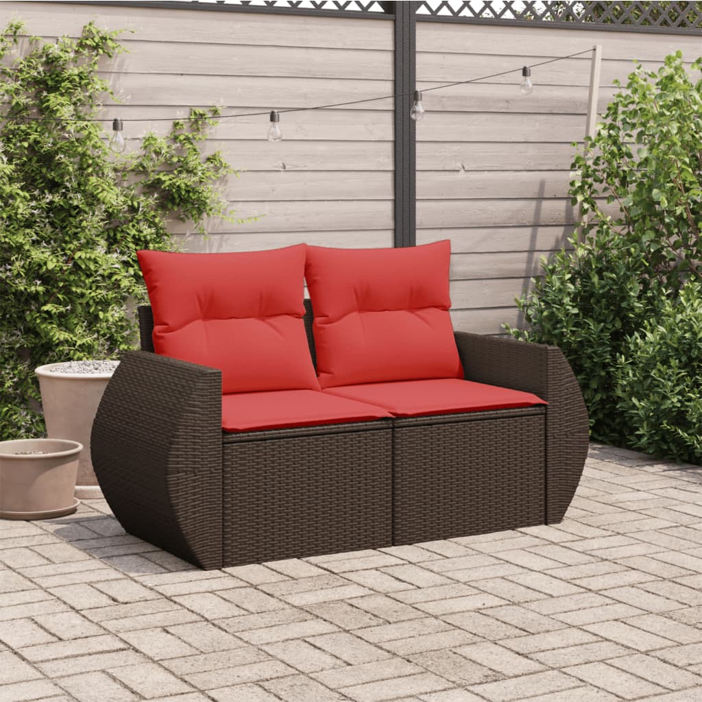 vidaXL Tuinbank 2-zits met kussens poly rattan bruin