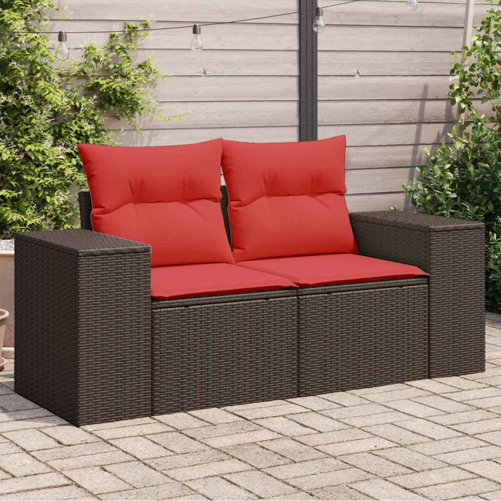 Tuinbank 2-zits met kussens poly rattan bruin