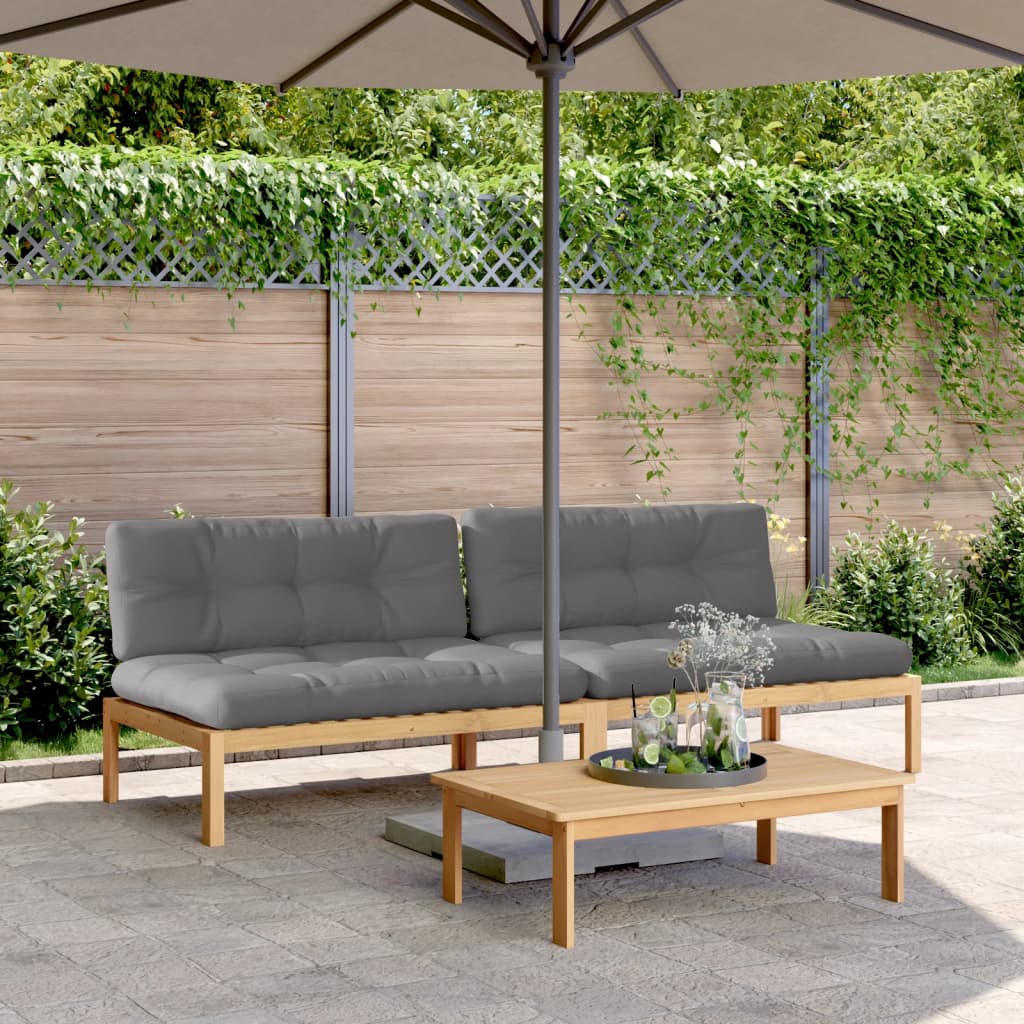 Midtermoduler til pallesofa - 2 stk. med grå hynder i massivt akacietræ