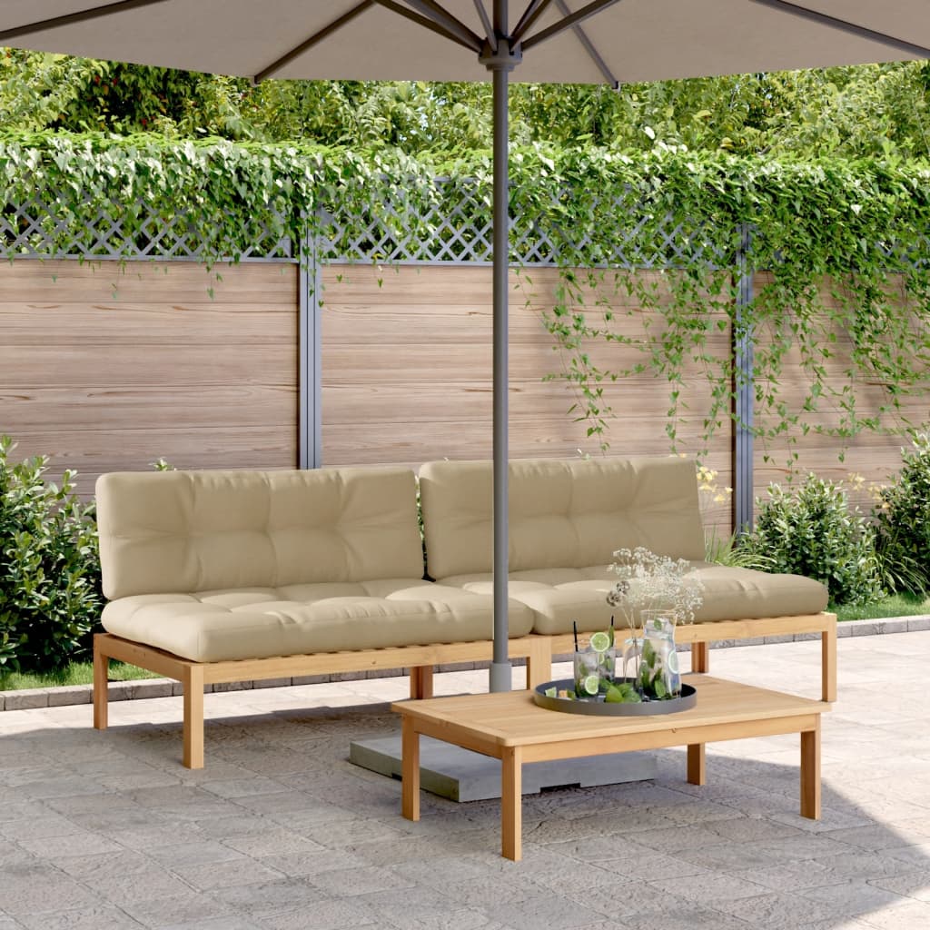 Midtermoduler til pallesofa - 2 stk. med hynder i massivt akacietræ, beige