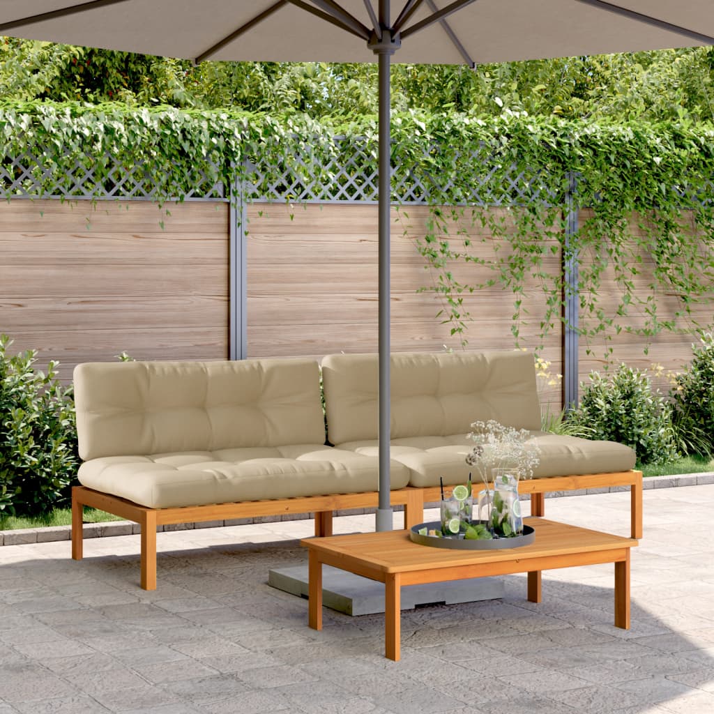 Midtermoduler til pallesofa - 2 stk. med hynder i massivt akacietræ, beige