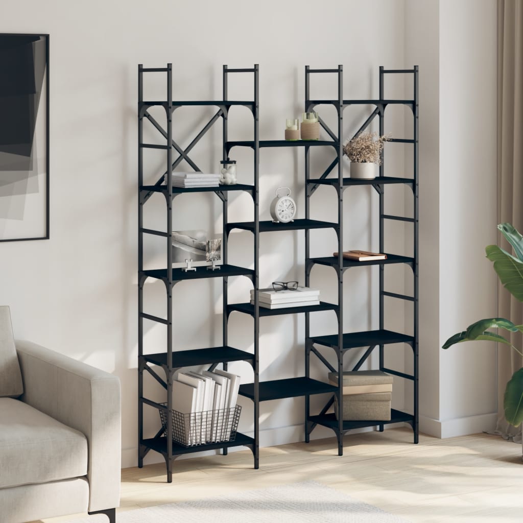 vidaXL Bibliotecă, negru, 127,5x28,5x172,5 cm, lemn prelucrat