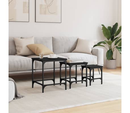 vidaXL Τραπεζάκια Ζιγκόν 3 τεμ. Μαύρα από Επεξεργασμένο Ξύλο
