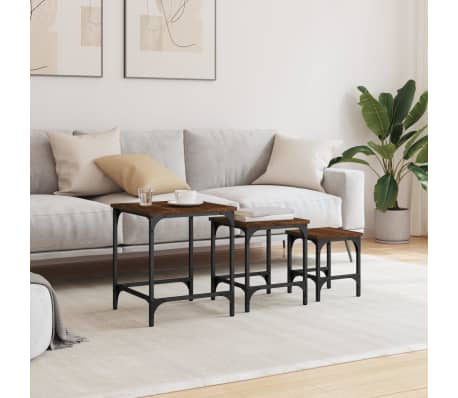 vidaXL Mese suprapuse de cafea, 3 buc, stejar maro, lemn prelucrat