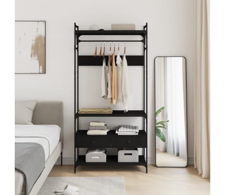 vidaXL Wardrobe with Drawers Black 89x39x184.5 cm Engineered Wood