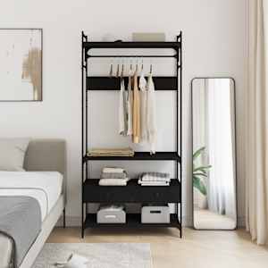 vidaXL Wardrobe with Drawers Black 89x39x184.5 cm Engineered Wood