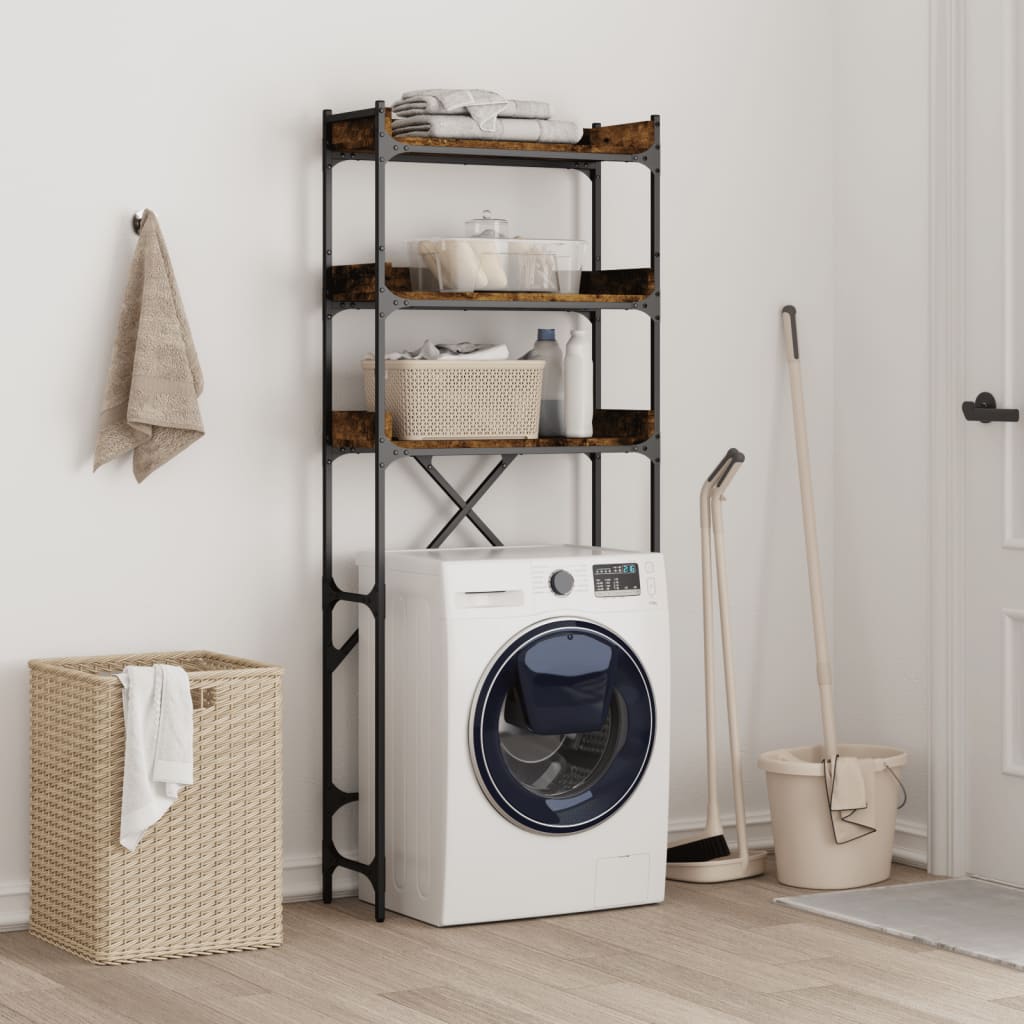 Meuble étagère en hauteur pour machine à laver et sèche linge avec rangement  en bois d'ingénierie blanc 64x25,5x190cm - Meuble Lave Linge Sèche Linge