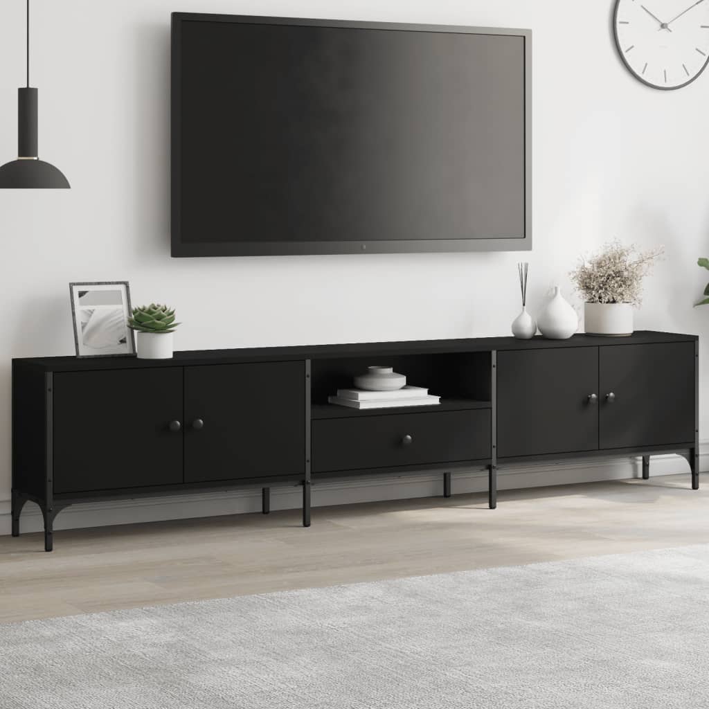 vidaXL Comodă TV cu sertar, negru, 200x25x44 cm, lemn prelucrat