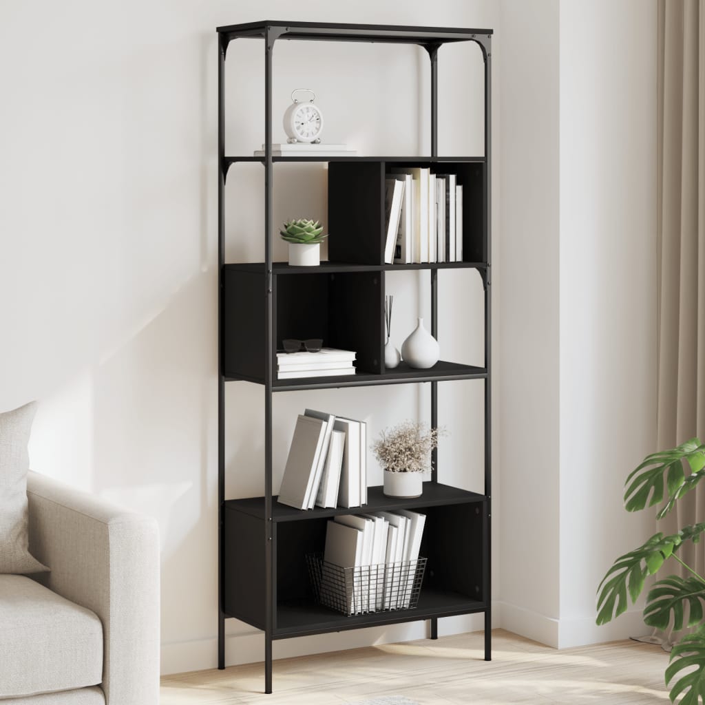 vidaXL Bibliotecă cu 5 niveluri, negru, 76x33x188,5 cm, lemn prelucrat