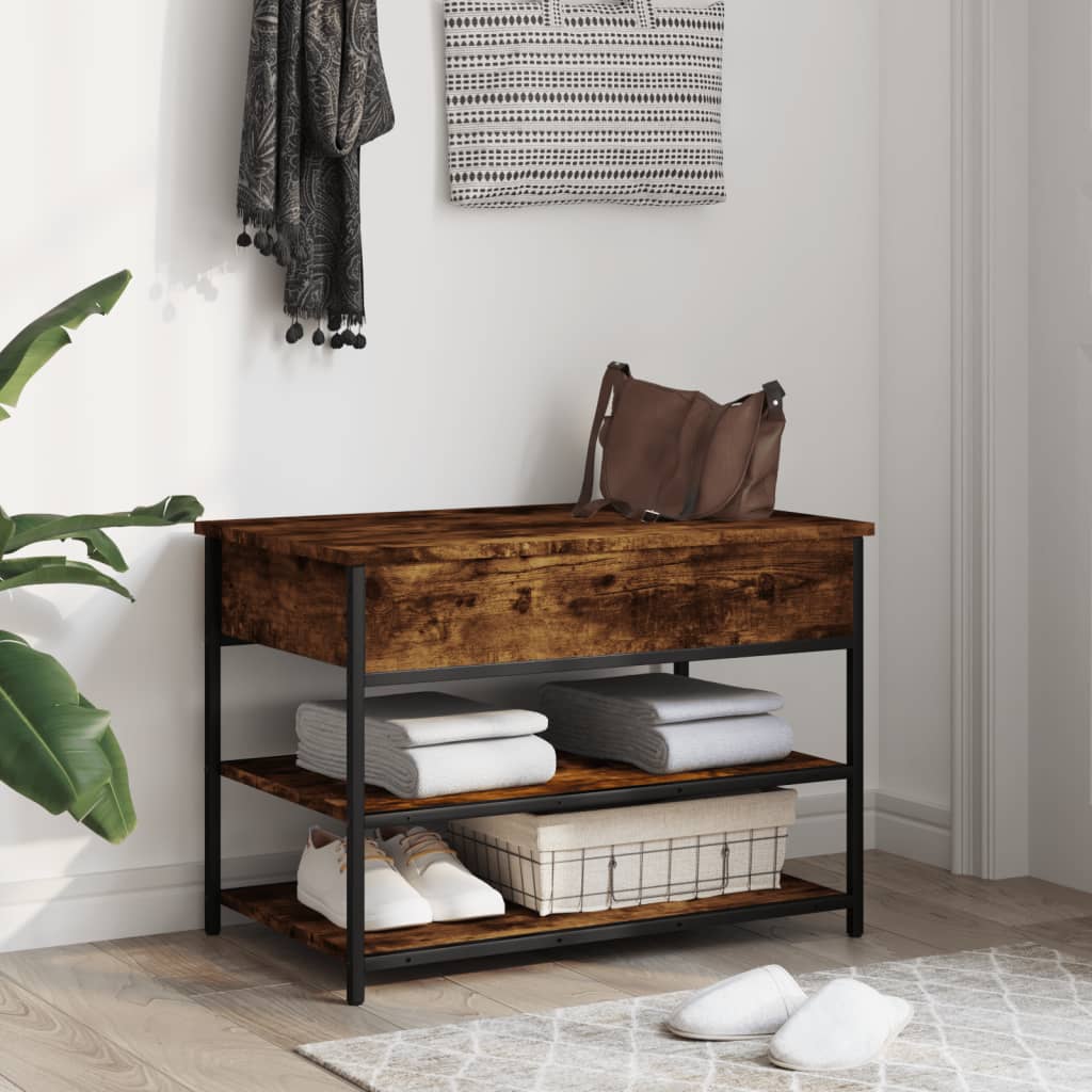 vidaXL füstös tölgy színű szerelt fa cipőtároló pad 70x42,5x50 cm