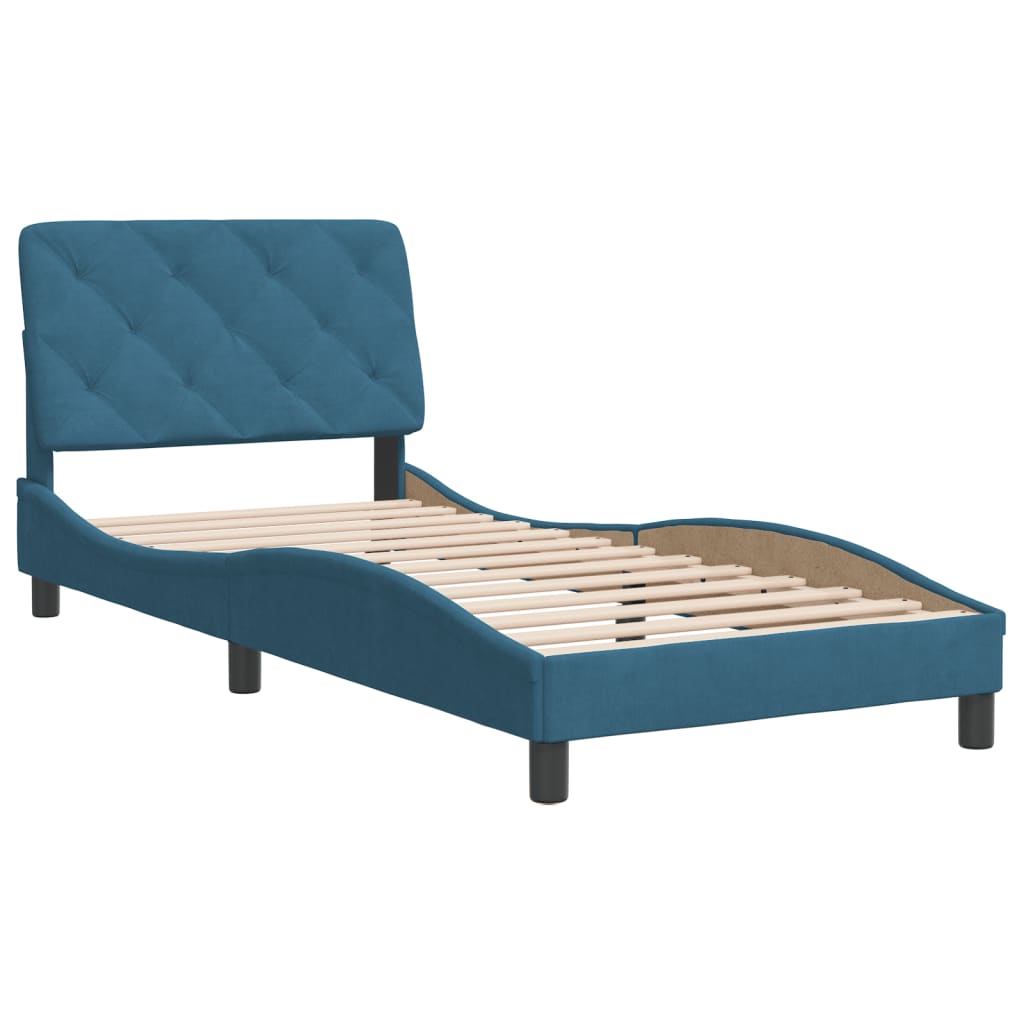 vidaXL Bedframe met hoofdeinde fluweel blauw 90x190 cm afbeelding