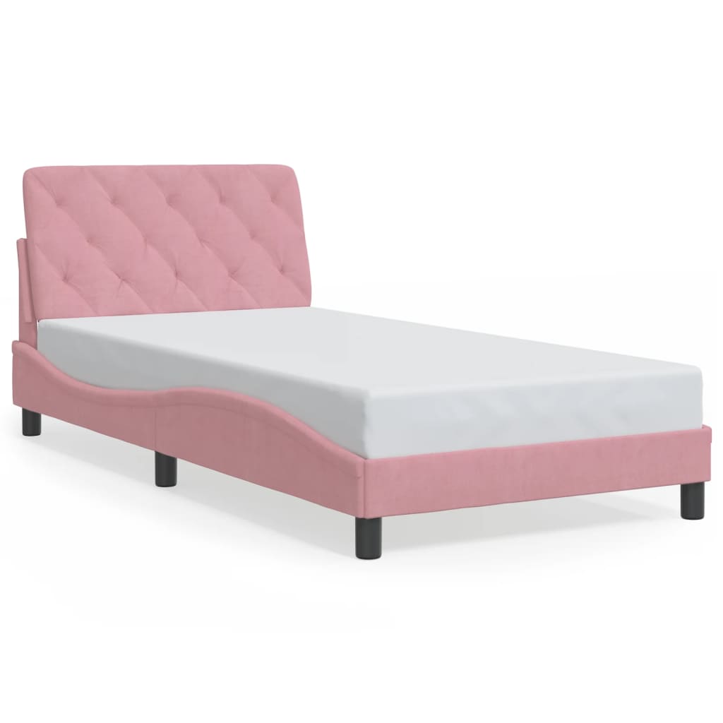 vidaXL Rám postele s čelem růžový 100x200 cm samet