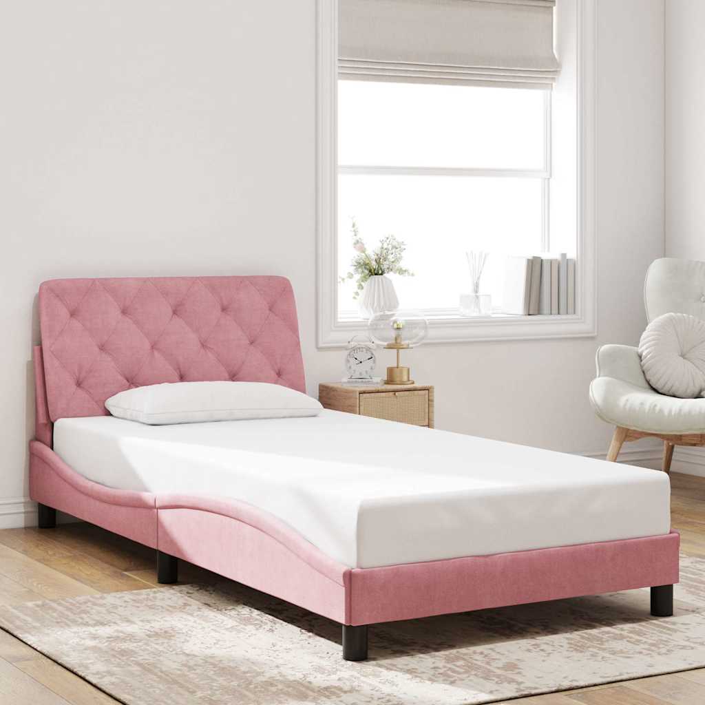 vidaXL sengeramme uden madras 100x200 cm fløjl lyserød