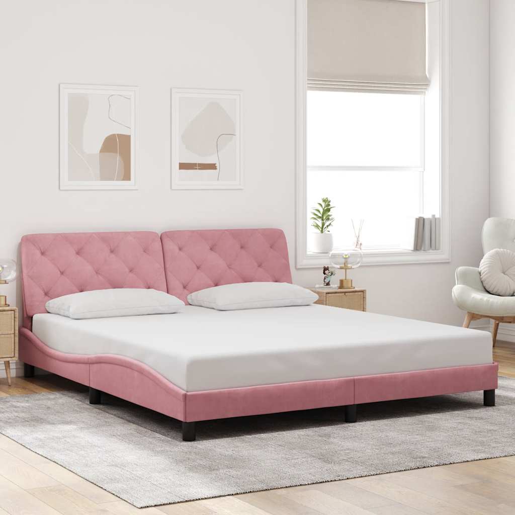 Sengeramme med hovedgærde uden madras 180 x 200 cm - pink fløjl