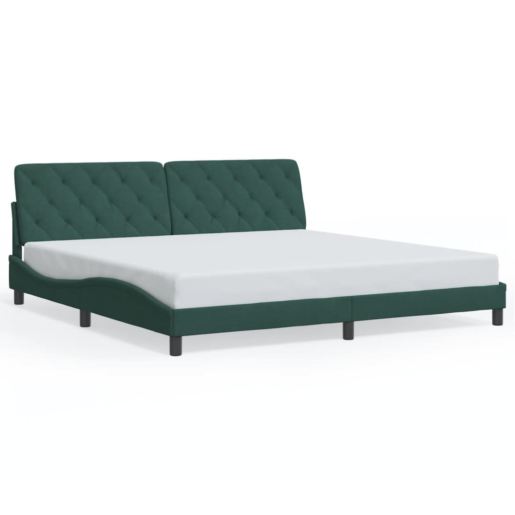 vidaXL Rám postele bez matrace tmavě zelená 200 x 200 cm samet