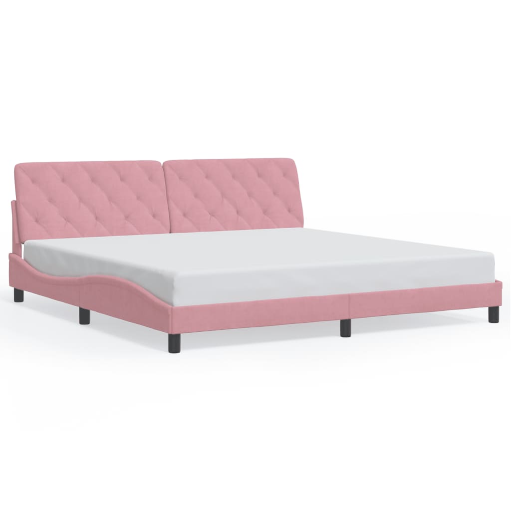 vidaXL Rám postele s čelem růžový 200x200 cm samet